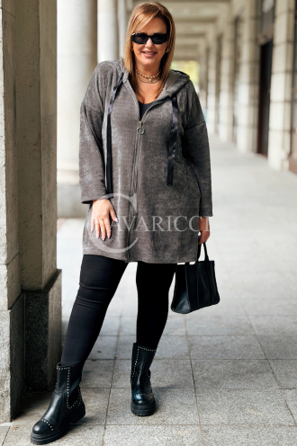 AMALIA Damen Sweatjacke Plus Size – Langer Hoodie in Grau