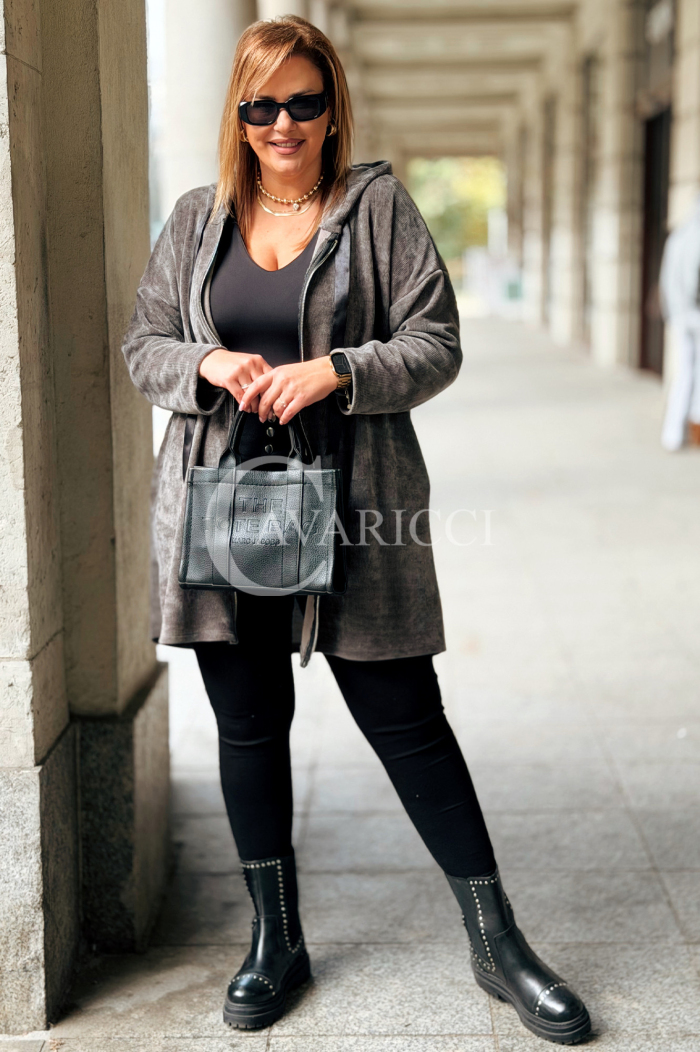 AMALIA Damen Sweatjacke Plus Size – Langer Hoodie in Grau