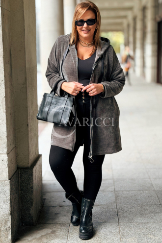 AMALIA Damen Sweatjacke Plus Size – Langer Hoodie in Grau