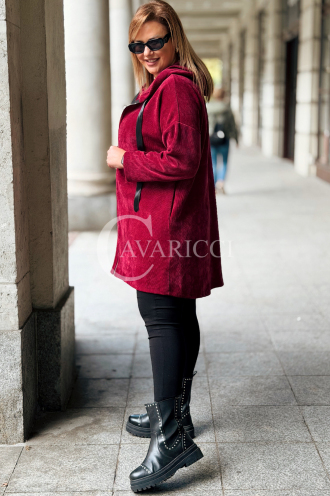 AMALIA Damen Sweatjacke Plus Size mit Kapuze – Bordeauxrot