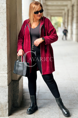 AMALIA Damen Sweatjacke Plus Size mit Kapuze – Bordeauxrot