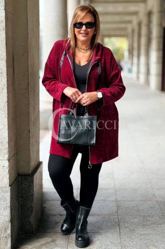AMALIA Damen Sweatjacke Plus Size mit Kapuze – Bordeauxrot