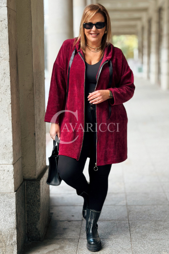 AMALIA Damen Sweatjacke Plus Size mit Kapuze – Bordeauxrot
