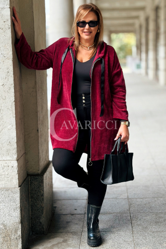 AMALIA Damen Sweatjacke Plus Size mit Kapuze – Bordeauxrot