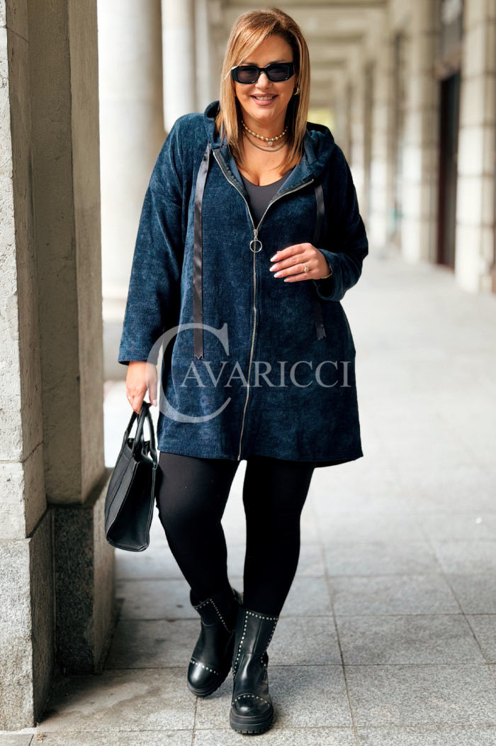 AMALIA Damen Sweatjacke Große Größen Lang mit Kapuze