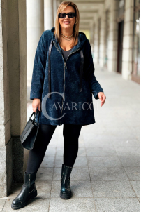 AMALIA Damen Sweatjacke Große Größen Lang mit Kapuze