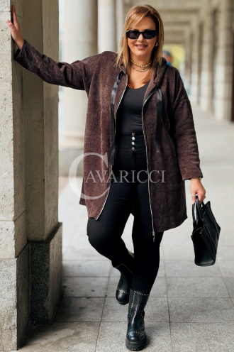 AMALIA Damen Hoodie Plus Size Lang mit Reißverschluss & Kapuze