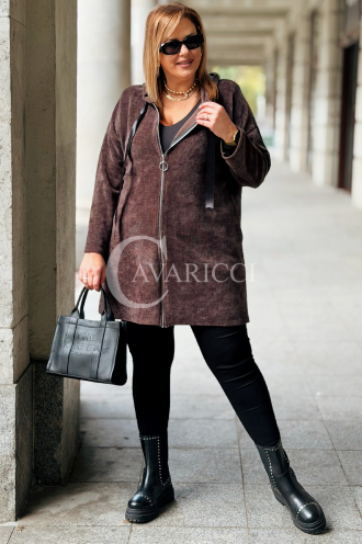 AMALIA Damen Hoodie Plus Size Lang mit Reißverschluss & Kapuze