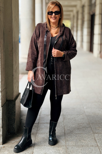 AMALIA Damen Hoodie Plus Size Lang mit Reißverschluss & Kapuze