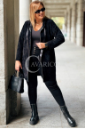 AMALIA Damen Sweatjacke Plus Size Lang Zum Reißverschluss Aufschließbar mit Kapuze und Taschen in Schwarz