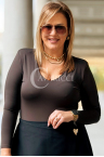 SYBILLA Damen Body Plus Size mit Schulterpolstern aus elastischem Material in Schokoladenbraun