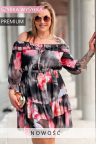 ELISABETH - hiszpanka w kwiaty premium z falbaną nadruk w kolorze czarnym