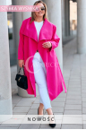 Płaszcz NEOMI – Lekki Fason Waterfall z Paskiem Plus Size Kolor Malina