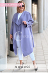 Płaszcz NEOMI – Lekki Fason Waterfall z Paskiem Plus Size Kolor Liliowy