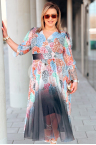 Kleid CARLA – Atemberaubendes Blumennetzmuster auf Strickfutter Farbe Schwarz