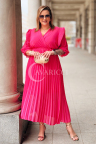 Elegantes Kleid DINA – Luxuriöse Falten Ideal für Kommunion und Hochzeit Farbe Fuchsia