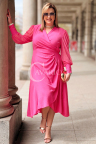 Kleid JOVINA – Asymmetrischer Schnitt mit Schlitz und Wickelausschnitt Farbe Fuchsia