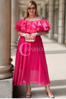 Abendkleid JULIANA – Spanischer Ausschnitt mit Spitzenrüschen Farbe Fuchsia
