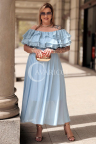 Abendkleid JULIANA – Spanischer Ausschnitt mit Spitzenrüschen Farbe Baby Blue