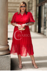 Luxuskleid OTTAVIA – Plissierter Tüll, Puffärmel und elastischer Bund Farbe Rot