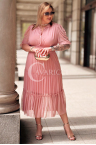 Luxuskleid OTTAVIA – Plissierter Tüll, Puffärmel und elastische Taille Farbe Rosa