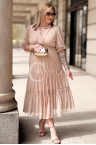 Luxuskleid OTTAVIA – Plissierter Tüll, Puffärmel und elastischer Bund Farbe Beige