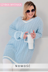 LUVINEVA - Stylowy sweter o długim fasonie z dekoltem w literę V i ozdobnym ściegiem w kolorze błękitnym