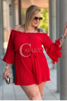 Plissierter Jumpsuit RACHELLA – Carmen-Ausschnitt und Leichte Shorts Farbe Rot