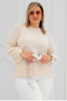 ELINA - Frühlingssweatshirt mit Puffärmeln und einem subtilen Zopfmuster in Beige