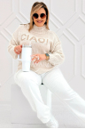 CIAO - Stilvoller Pullover mit Schriftzug, Halbkragen und dekorativen Nähten in Beige