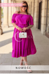 Luftiges Kleid ALTEA – Schulterfreies Design und Saum mit Rüschen in Fuchsia
