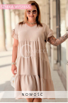 Bezauberndes Kleid ANGELICA – Ärmel mit Rüschen und V-Ausschnitt Farbe Beige