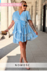 Neu! Kleid FLAMINIA – Wickelausschnitt und doppelte Rüsche Farbe Blau