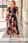Atemberaubendes Kleid FARANESE – Plissierter Rock, Rüschen und Blumendruck Farbe Schwarz