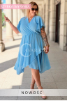 Neu! Kleid FIORELLA – Asymmetrischer Saum und Wickelausschnitt Farbe Blau