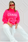 CIAO - Stylischer Pullover mit halbem Rollkragen, Schriftzug-Verzierung und dekorativen Nähten in Bonbonfarbe