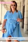 Sinnliches Kleid GILDA – V-Ausschnitt im Wickelstil und Taillenbindung Farbe Himmelblau