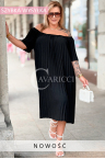 Kleid AGNES – Plissiertes Off-Shoulder-Kleid mit Gummizug, Lockere Passform kaschiert Bauch und Hüften Farbe Schwarz