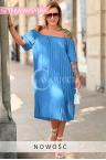 Kleid AGNES – Plissiertes Schulterfreies Kleid mit Gummizug, Lockere Passform zum Kaschieren von Bauch und Hüften, Jeansblau