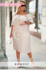 Kleid AGNES – Plissiertes Schulterfreies Kleid mit Gummizug, Lockere Passform zur Kaschierung von Bauch und Hüften, Farbe Beige