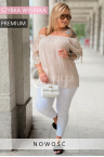Premium-Bluse NELLA – Chiffon-Oberteil, Spitze am Ärmel und längerer Schnitt zur Hüftbedeckung Farbe Beige