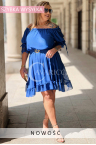 Kleid NORA – Chiffon-Schnitt mit Spitze, spanischer Ausschnitt und taillenbetonte Gummizugband Farbe Kornblumenblau