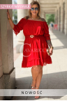 Kleid NORA – Chiffon-Schnitt mit Spitze, spanischer Ausschnitt und taillenbetonte Gummizugdetails Farbe Rot