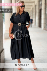 Premiumkleid NADIA – Hemdblusenförmiges Midi-Kleid, taillenbetonender Gürtel und hüftkaschierender Schnitt Farbe Schwarz