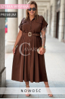 Premiumkleid NADIA – Hemdblusenkleid im Midi-Schnitt, taillenbetонender Gürtel und hüftkaschierender Schnitt Farbe Schokolade