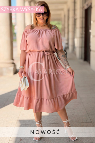 Kleid ALTEA – Schulterfrei mit Volant-Saum in Rosa