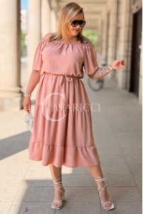 Kleid ALTEA – Schulterfrei mit Volant-Saum in Rosa