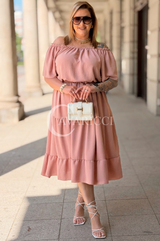 Kleid ALTEA – Schulterfrei mit Volant-Saum in Rosa