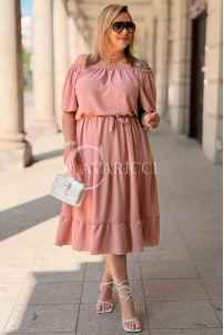 Kleid ALTEA – Schulterfrei mit Volant-Saum in Rosa