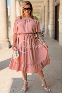 Kleid ALTEA – Schulterfrei mit Volant-Saum in Rosa